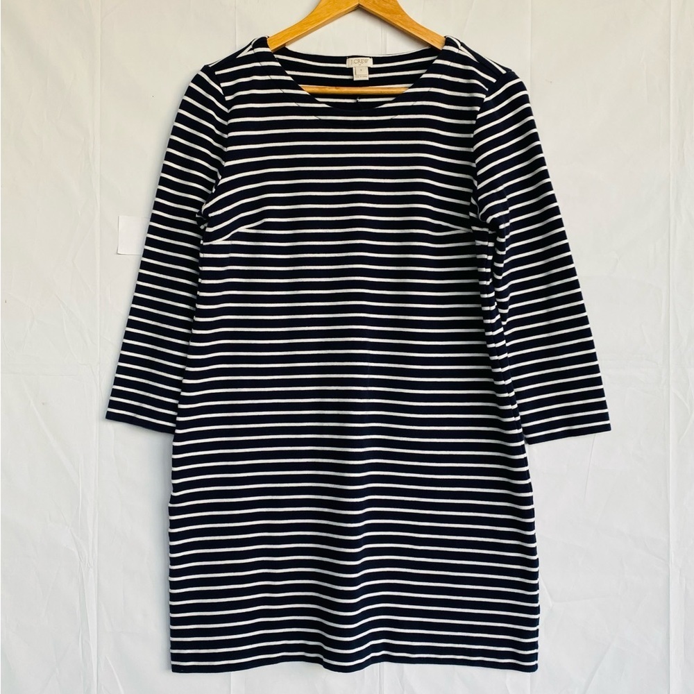 J.Crew Sweater Mini Dress Striped Navy Blue and white Size Small